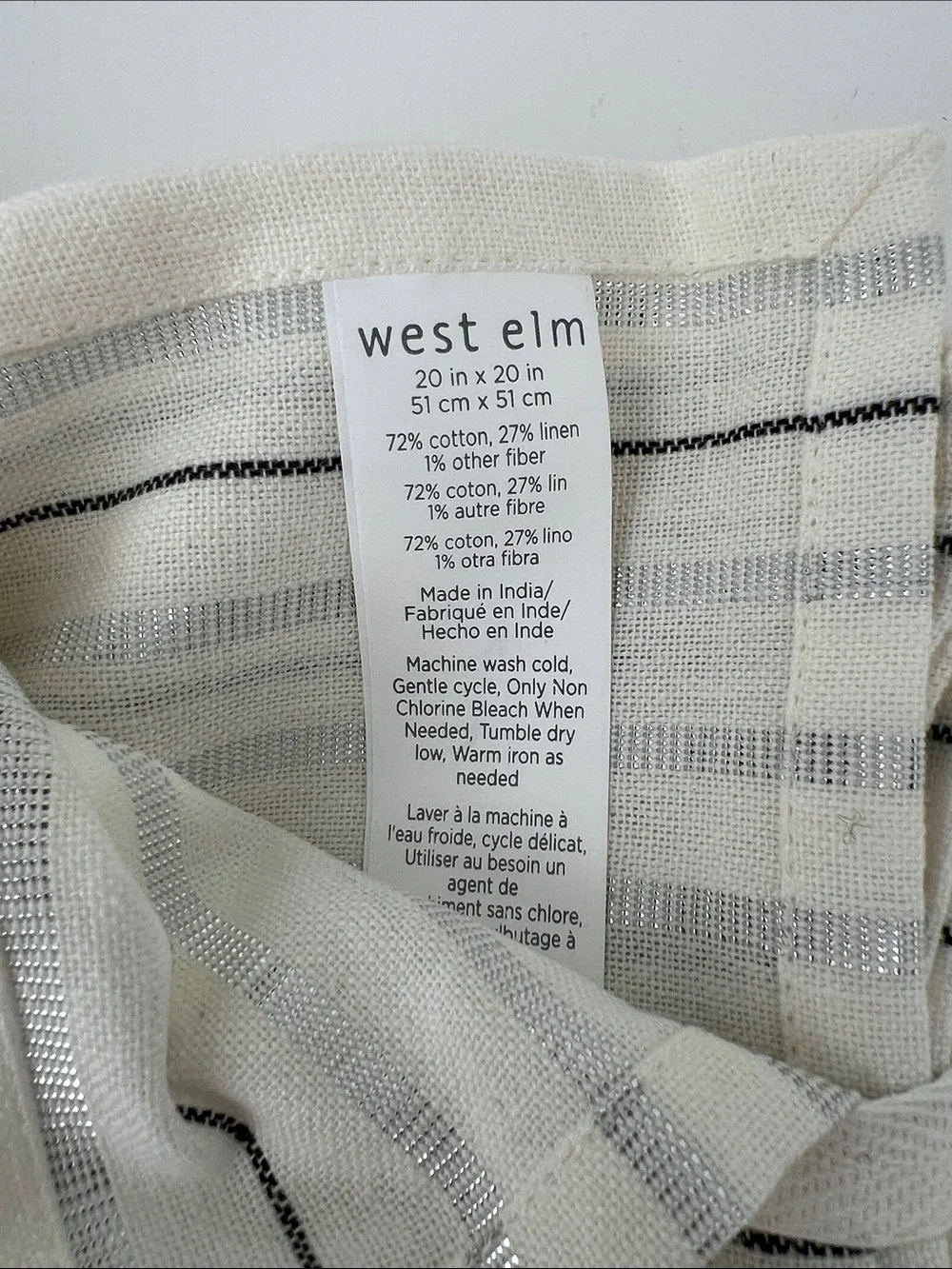 NWT West Elm Off White Napkins with Silver & Black Stripes (Set of 4)